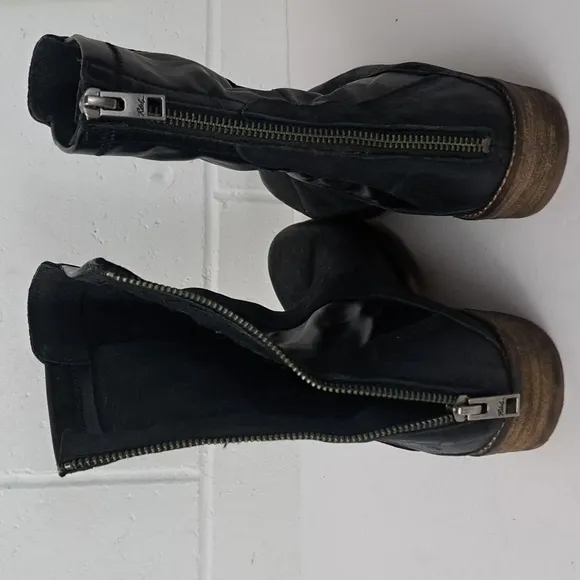 Rebels Black Leather Suede Back Zip Chelsea Biker Boots Men 9 Women 11