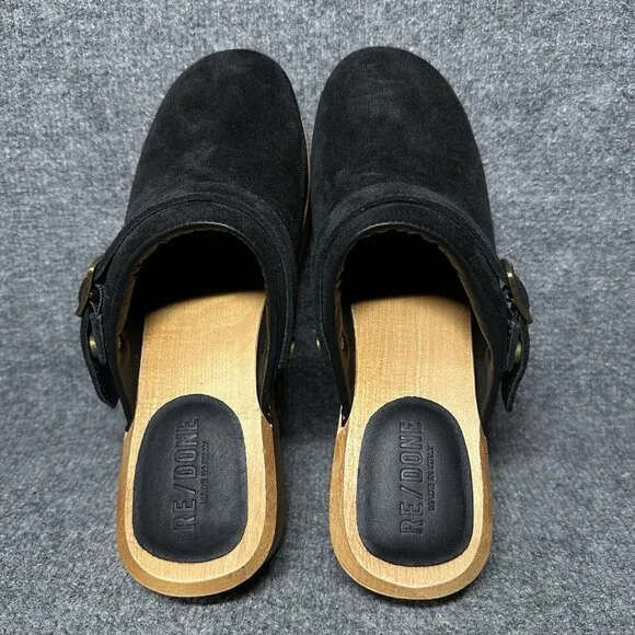 RE/DONE Womens 70s Classic Clog Black Suede Leather Shoes Size 40 / US 9.5 NWOB