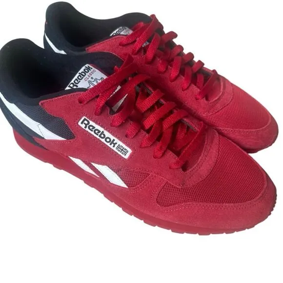 Reebok Classic Leather Shoes Sz 12 Flash Red/Onyx Black NBA Miami Heat colors