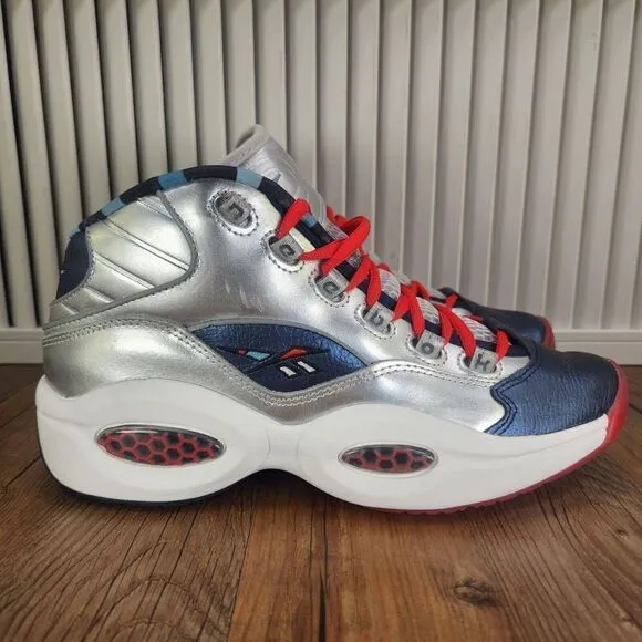 Reebok Classic Question Mid Iverson x Harden Mens Sz 8 Silver USA Olympic Shoes