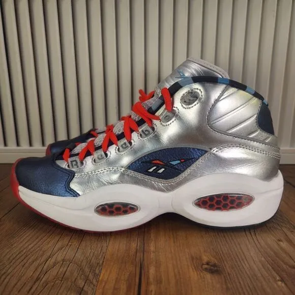 Reebok Classic Question Mid Iverson x Harden Mens Sz 8 Silver USA Olympic Shoes
