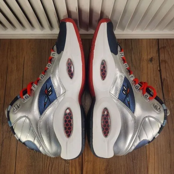 Reebok Classic Question Mid Iverson x Harden Mens Sz 8 Silver USA Olympic Shoes