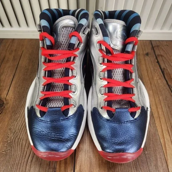 Reebok Classic Question Mid Iverson x Harden Mens Sz 8 Silver USA Olympic Shoes
