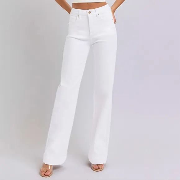 RISEN High-Rise Classic Straight Leg Relaxed Boyfriend Jeans Relaxed White Denim