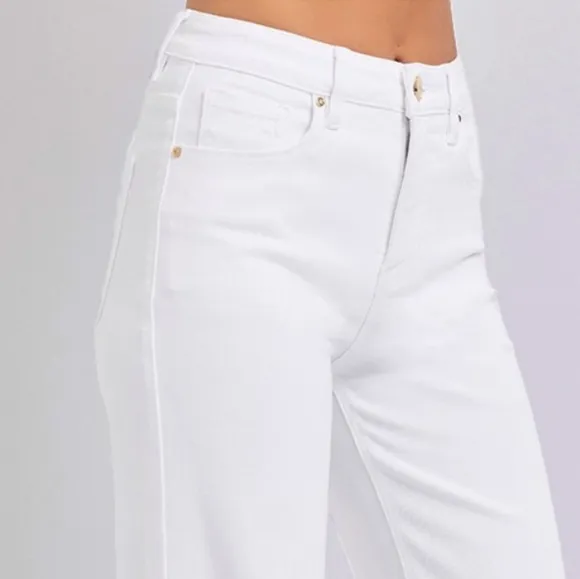 RISEN High-Rise Classic Straight Leg Relaxed Boyfriend Jeans Relaxed White Denim