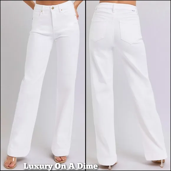 RISEN High-Rise Classic Straight Leg Relaxed Boyfriend Jeans Relaxed White Denim