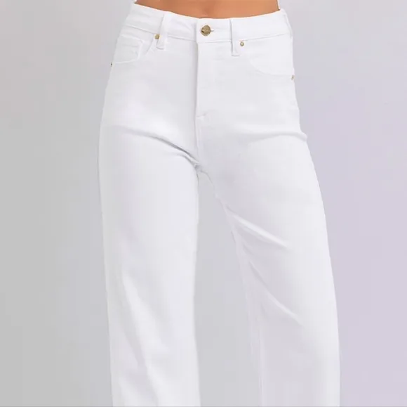 RISEN High-Rise Classic Straight Leg Relaxed Boyfriend Jeans Relaxed White Denim