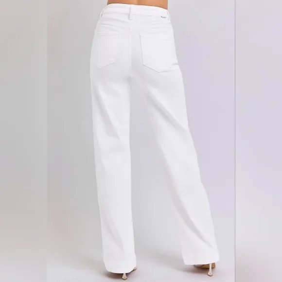 RISEN High-Rise Classic Straight Leg Relaxed Boyfriend Jeans Relaxed White Denim