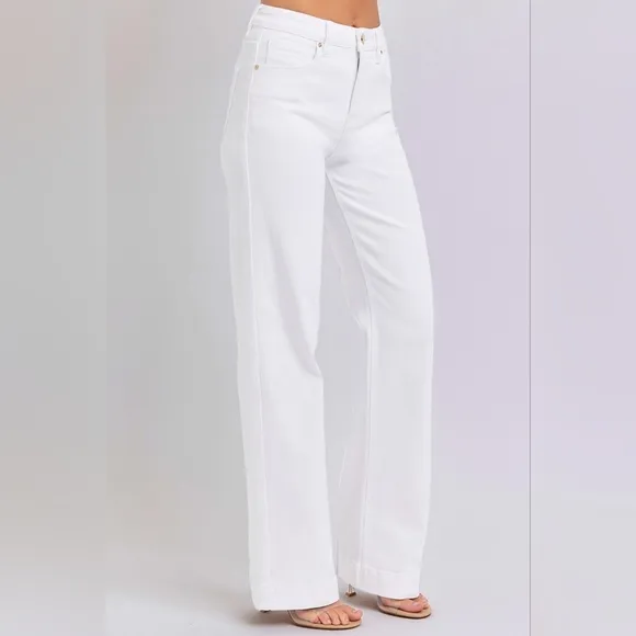 RISEN High-Rise Classic Straight Leg Relaxed Boyfriend Jeans Relaxed White Denim
