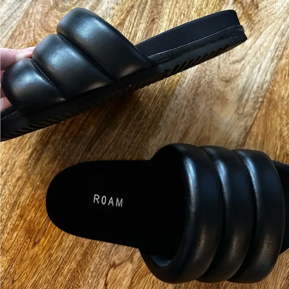 ROAM Puffy Sandals Black Vegan Leather
