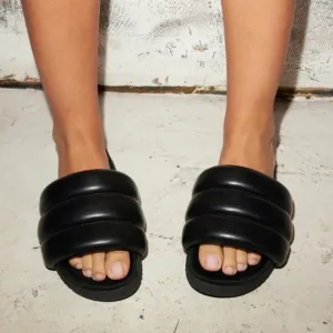 ROAM Puffy Sandals Black Vegan Leather
