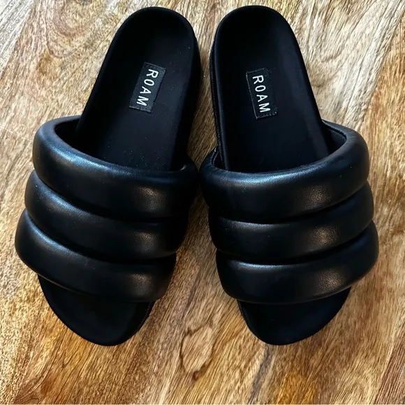 ROAM Puffy Sandals Black Vegan Leather