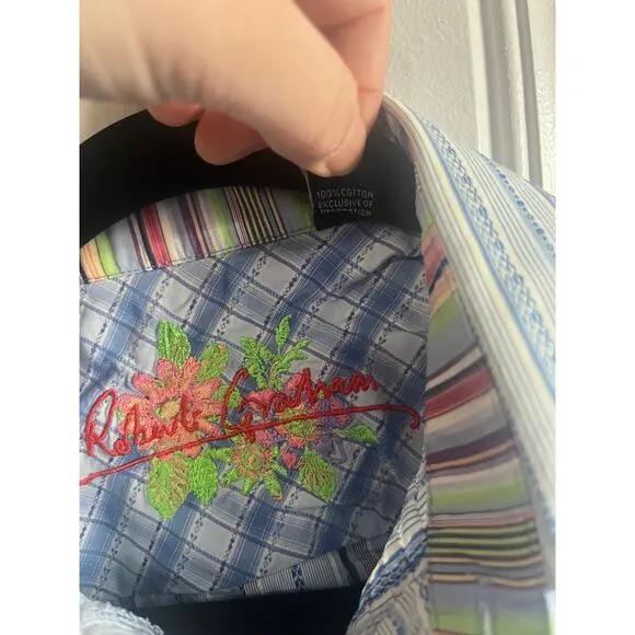 Robert Graham long sleeve short blue ands white size med