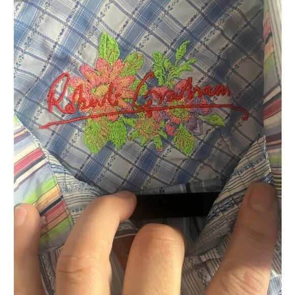 Robert Graham long sleeve short blue ands white size med
