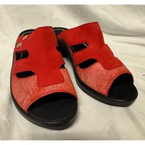 Romika Women's Red Suede &amp; Fabric Open-Toe Slide Sandals – Size 37 (US 6/6.5)