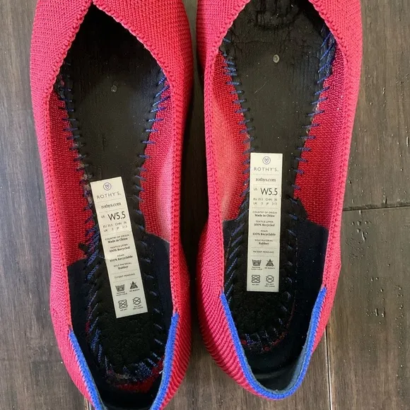 ROTHY'S Classic Solid Red The Point Pointed Toe Ballet Flats Shoes Size 5.5