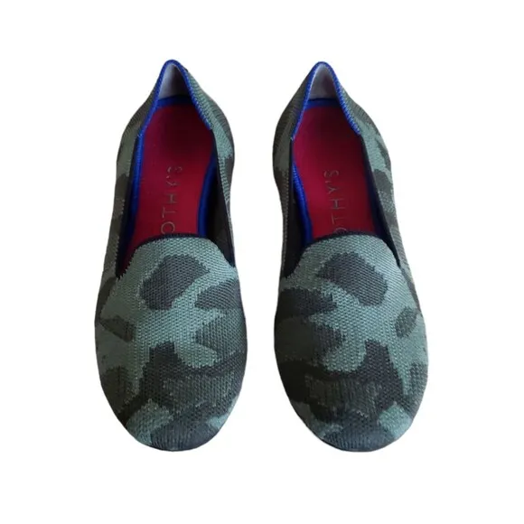 ROTHY'S THE LOUNGE LOAFER Women's Comfort Flat Shoes Olive Camo Color Size 6