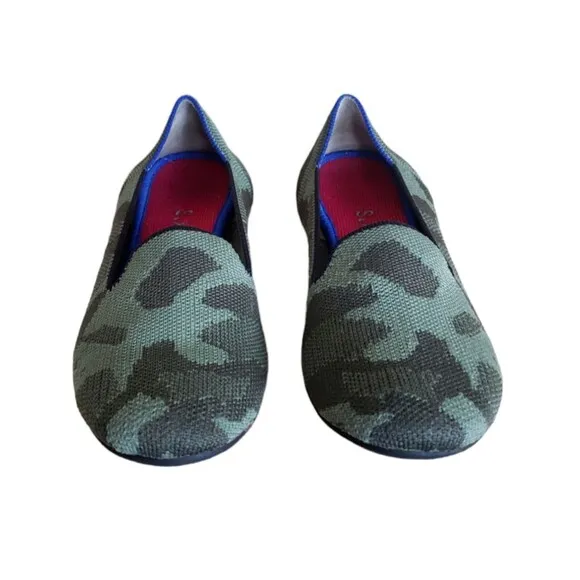 ROTHY'S THE LOUNGE LOAFER Women's Comfort Flat Shoes Olive Camo Color Size 6