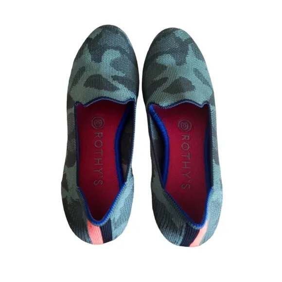 ROTHY'S THE LOUNGE LOAFER Women's Comfort Flat Shoes Olive Camo Color Size 6