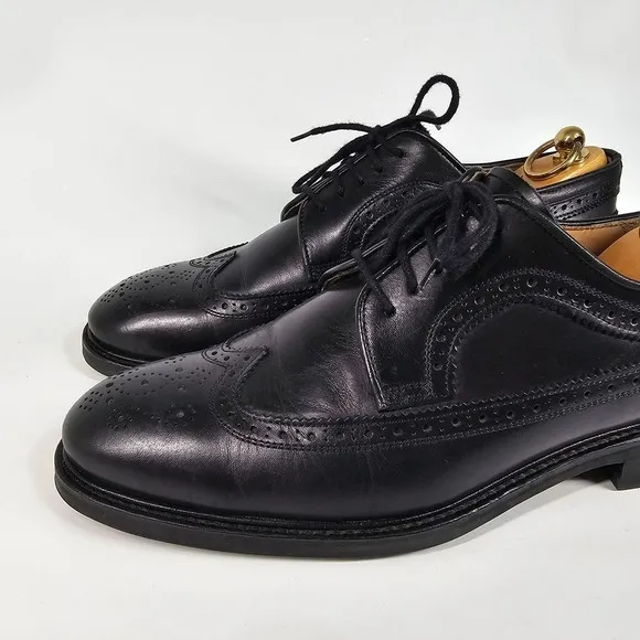Russell &amp; Bromley Dress Shoes Men 10 Leather Long Wingtip Brogue Oxford Lug Sole