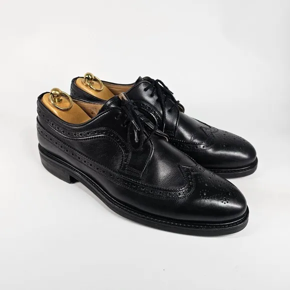 Russell &amp; Bromley Dress Shoes Men 10 Leather Long Wingtip Brogue Oxford Lug Sole