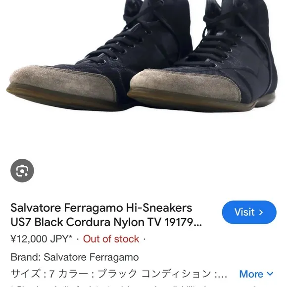 Salvatore Ferragamo Hi-Sneakers US7 Black Cordura Nylon TV 19179 Z18GU Men 11 EE
