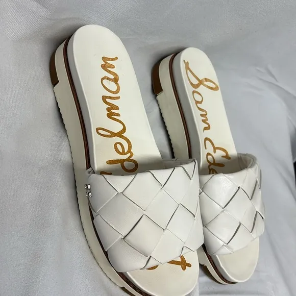Sam Edelman Adaley White open toe slip on Woven Slide Sandals size 7