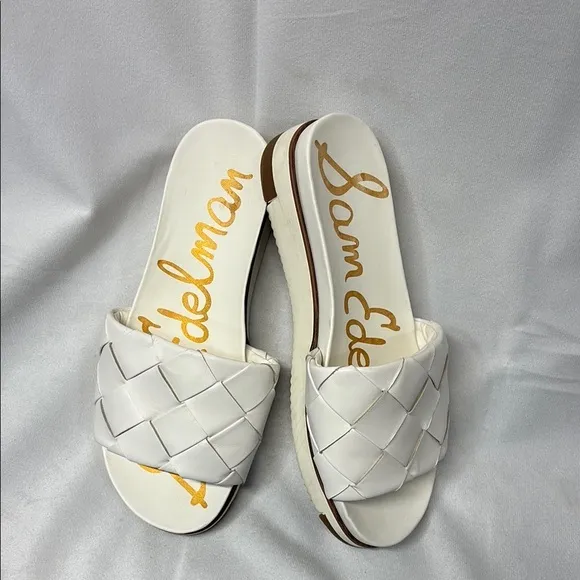Sam Edelman Adaley White open toe slip on Woven Slide Sandals size 7