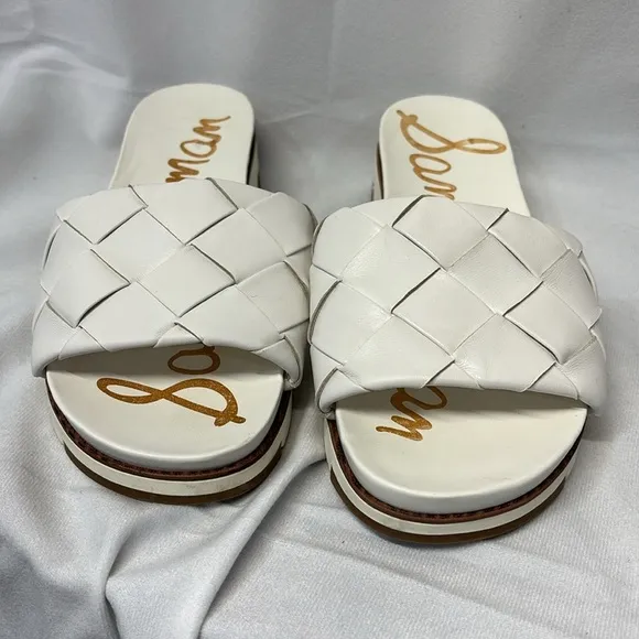 Sam Edelman Adaley White open toe slip on Woven Slide Sandals size 7