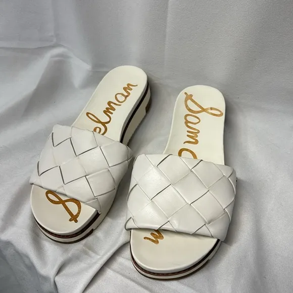 Sam Edelman Adaley White open toe slip on Woven Slide Sandals size 7