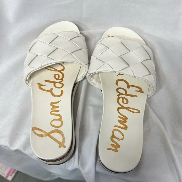 Sam Edelman Adaley White open toe slip on Woven Slide Sandals size 7