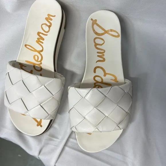 Sam Edelman Adaley White open toe slip on Woven Slide Sandals size 7
