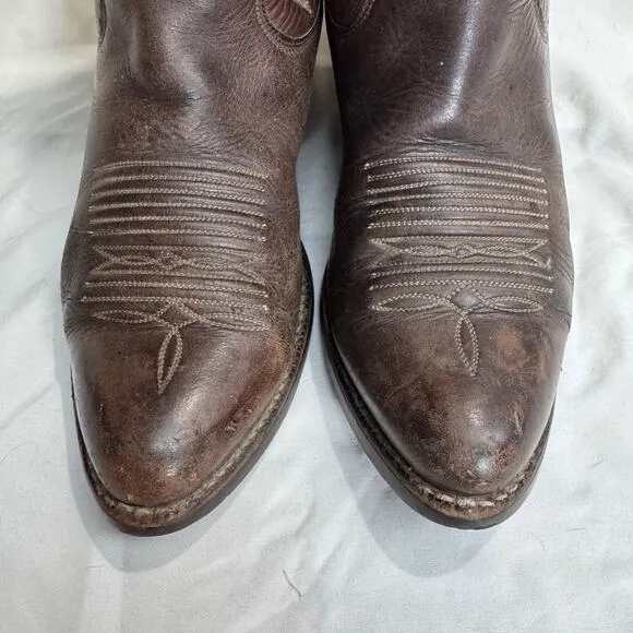 Sanders Handcrafted Leather Cowboy Boots Men 8D 13 Inch Shaft 2 Inch Heel Brown