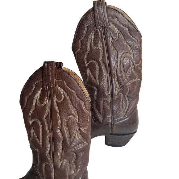 Sanders Handcrafted Leather Cowboy Boots Men 8D 13 Inch Shaft 2 Inch Heel Brown