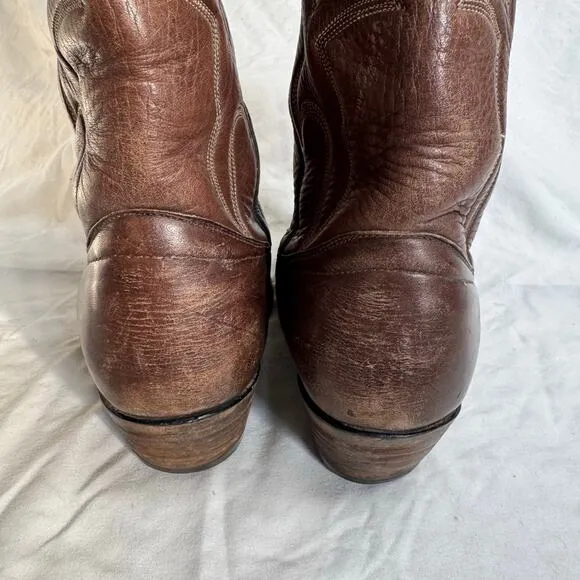 Sanders Handcrafted Leather Cowboy Boots Men 8D 13 Inch Shaft 2 Inch Heel Brown