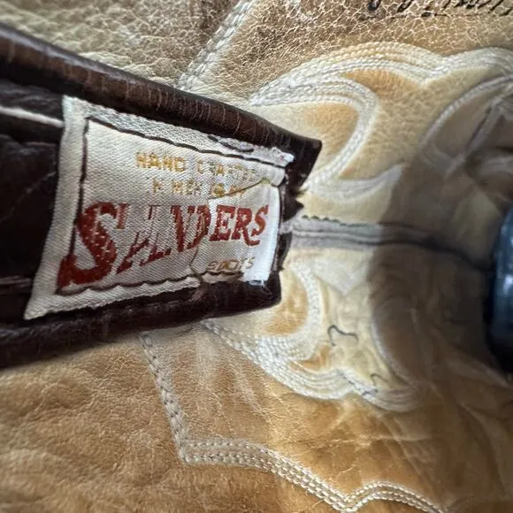 Sanders Handcrafted Leather Cowboy Boots Men 8D 13 Inch Shaft 2 Inch Heel Brown