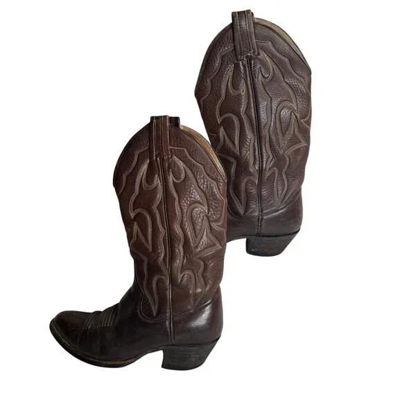 Sanders Handcrafted Leather Cowboy Boots Men 8D 13 Inch Shaft 2 Inch Heel Brown