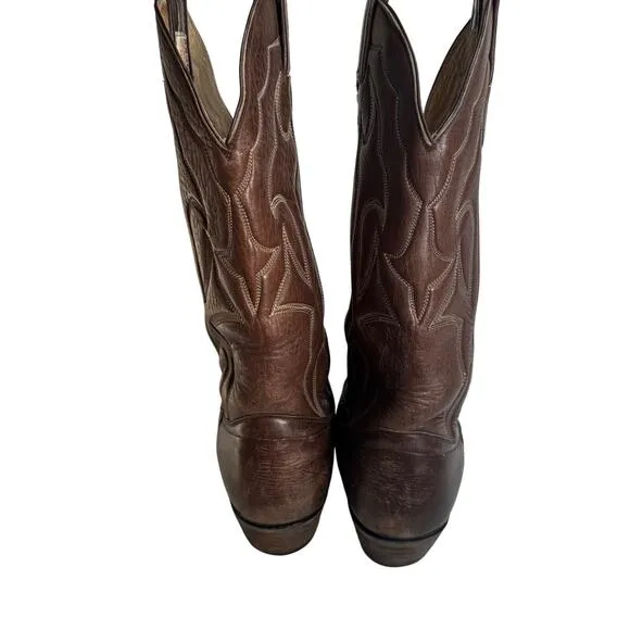Sanders Handcrafted Leather Cowboy Boots Men 8D 13 Inch Shaft 2 Inch Heel Brown