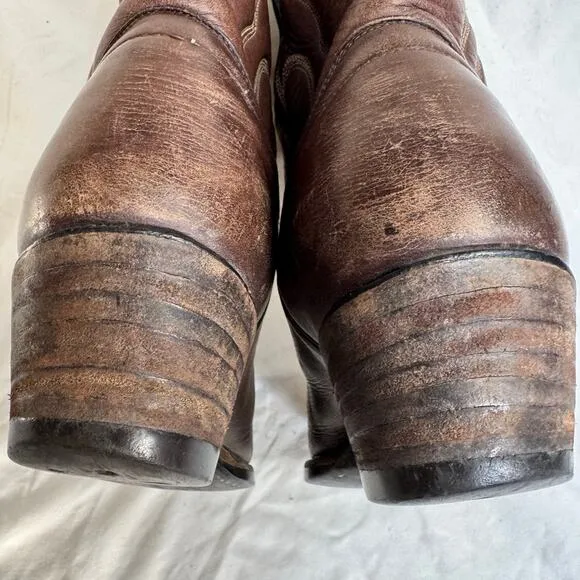 Sanders Handcrafted Leather Cowboy Boots Men 8D 13 Inch Shaft 2 Inch Heel Brown