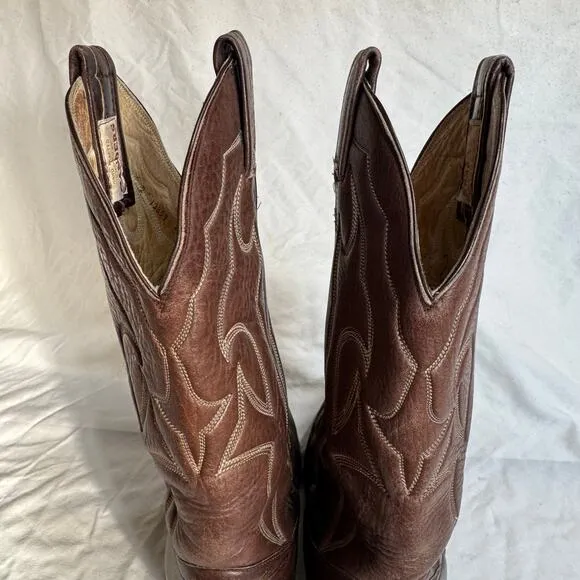 Sanders Handcrafted Leather Cowboy Boots Men 8D 13 Inch Shaft 2 Inch Heel Brown