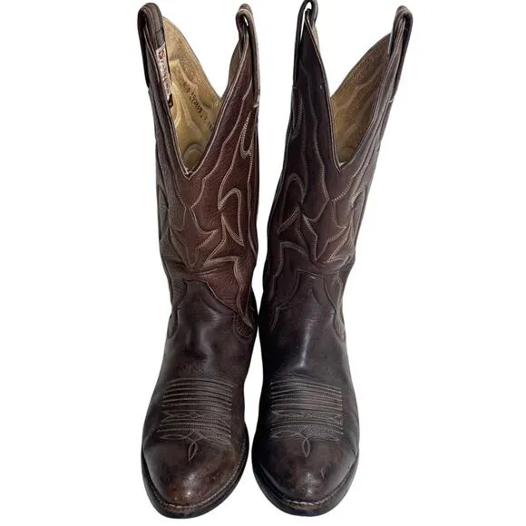 Sanders Handcrafted Leather Cowboy Boots Men 8D 13 Inch Shaft 2 Inch Heel Brown