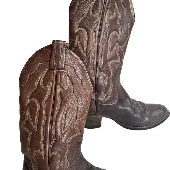 Sanders Handcrafted Leather Cowboy Boots Men 8D 13 Inch Shaft 2 Inch Heel Brown