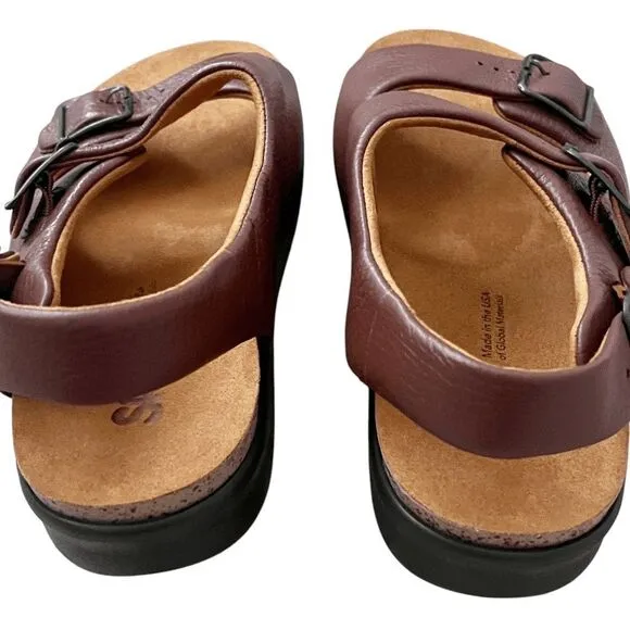 SAS Women's Size 8W (Wide) Relaxed Amber Brown Walking Sandals Leather 3 Buckle