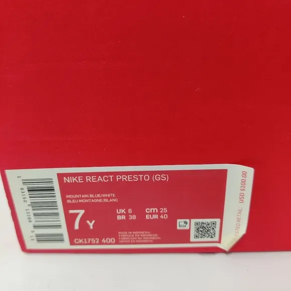 Size 7 (GS) - Nike React Presto Low Mountain Blue CK1752 400