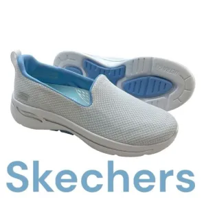 Skechers Womens Go Walk Arch Fit Slip-On Walking Shoes White Light Blue Size 5.5