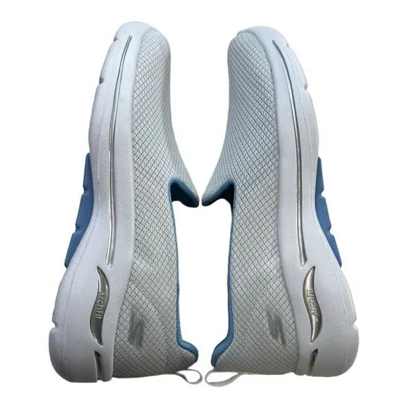 Skechers Womens Go Walk Arch Fit Slip-On Walking Shoes White Light Blue Size 5.5