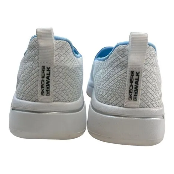 Skechers Womens Go Walk Arch Fit Slip-On Walking Shoes White Light Blue Size 5.5
