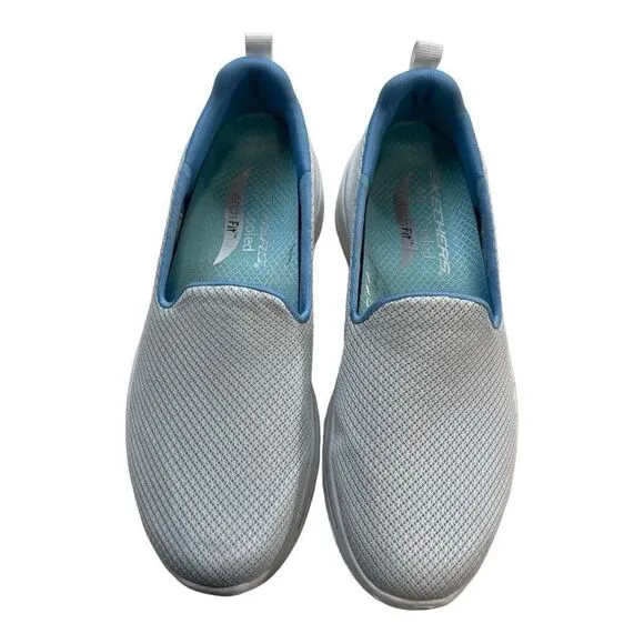 Skechers Womens Go Walk Arch Fit Slip-On Walking Shoes White Light Blue Size 5.5