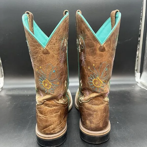 Smoky Mountain Youth Girls Size 4.5 Floral Brown Square Toe Cowgirl Boots 3841Y