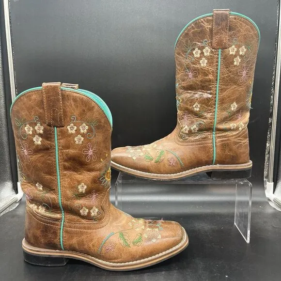 Smoky Mountain Youth Girls Size 4.5 Floral Brown Square Toe Cowgirl Boots 3841Y
